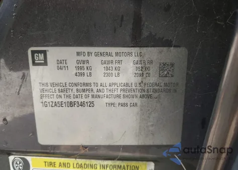 2011 Chevrolet Malibu Ls from USA, damaged, VIN 1G1ZA5E10BF346125